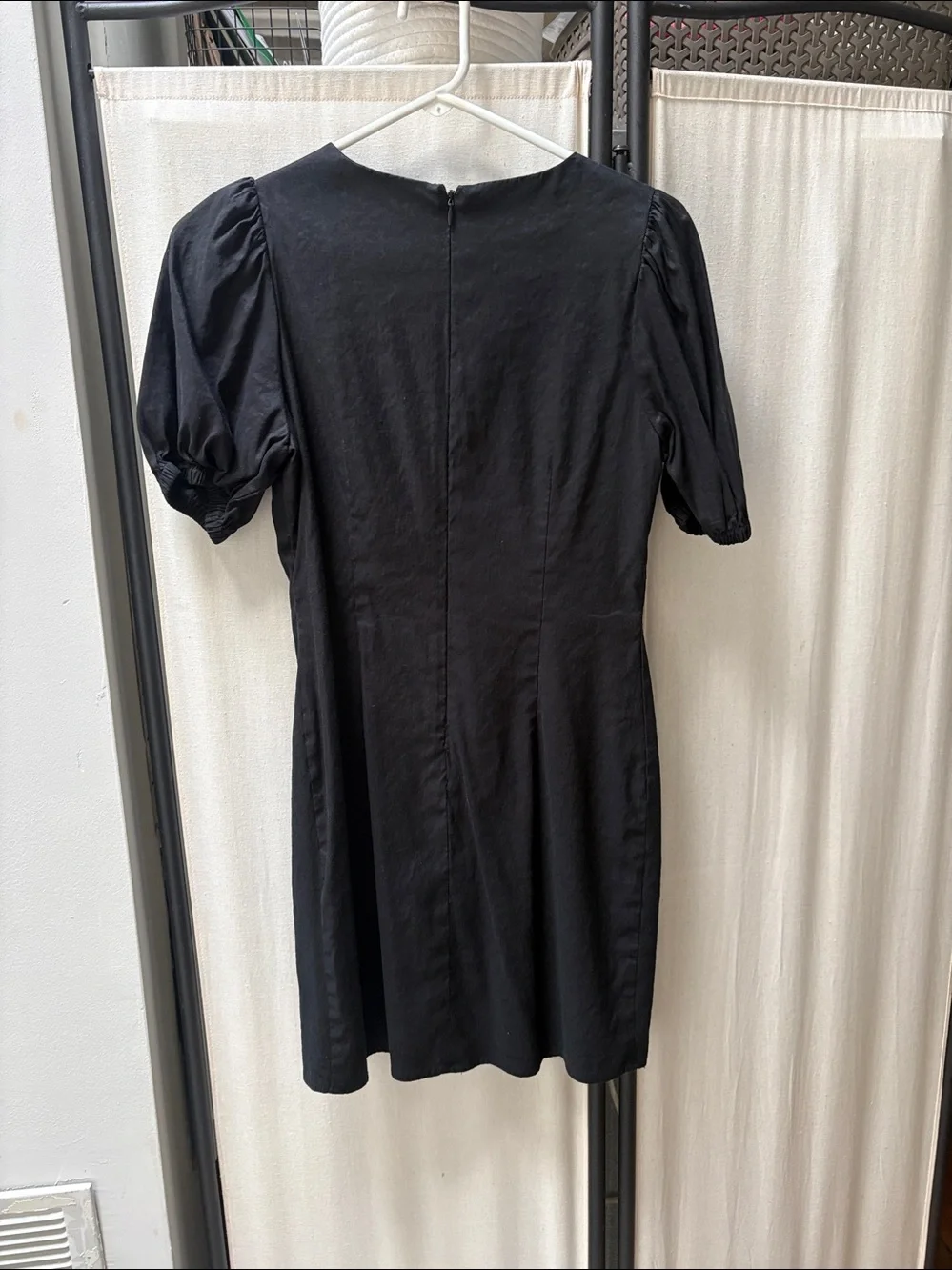 J. Crew Black Puff-Sleeve Button-Front Dress with Yellow Buttons